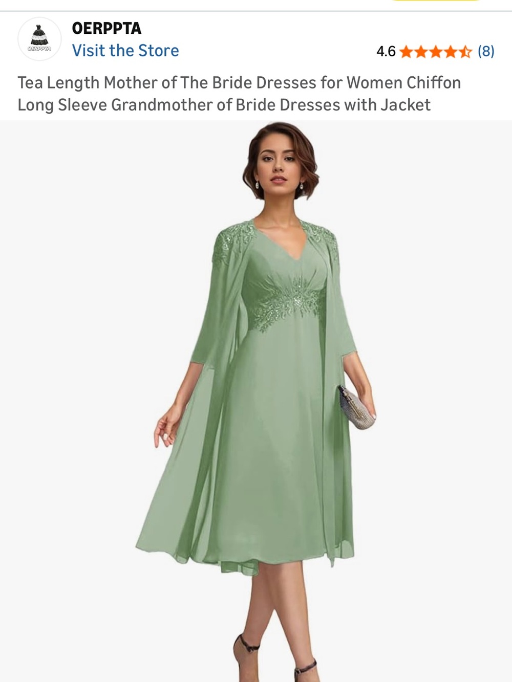 Women’s Tea-Length Chiffon Mother of the Bride Dress with Jacket - Sage Green